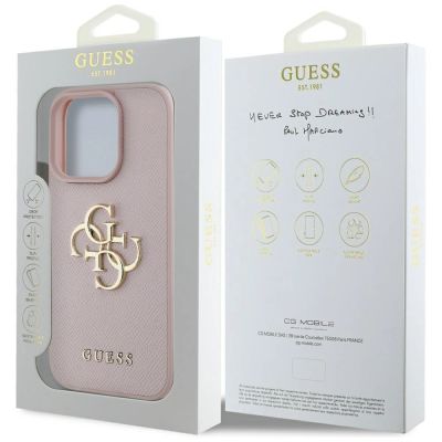 8. Guess Grained Big 4G Logo Small Classic Logo Case for iPhone 16 Pro - Pink