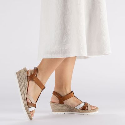 7. Rieker 61995-81 brown women's wedge sandals