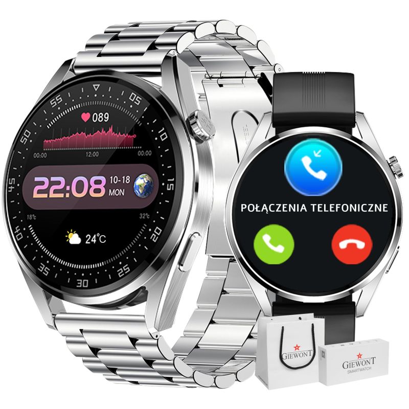 GIEWONT Vertex SmartCall GW450-4 Silver/Carbon Silicone smartwatch