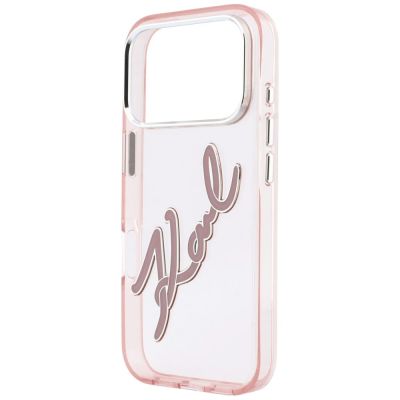 6. Karl Lagerfeld IML Big Signature Resin Metal Frame Case for iPhone 18 Pro Max / 17 Pro Max - Pink