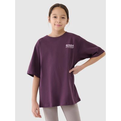 Girls' oversize T-shirt with print 4F 4FJRSS25TTSHF2586-50S
