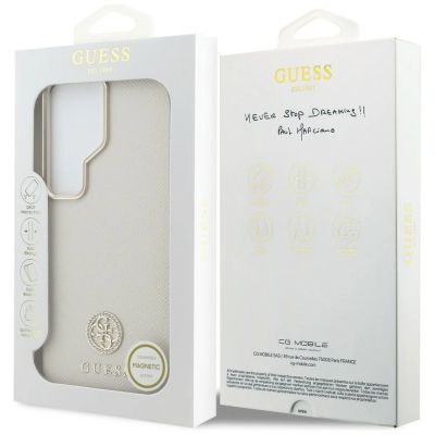 8. Guess Rhinestone Round Logo MagSafe Case for Samsung Galaxy S26 Ultra - Beige