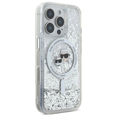 4. Karl Lagerfeld Liquid Glitter Karl & Choupette Head Magsafe iPhone 16 Pro Case - Clear