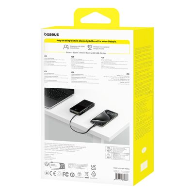 8. Baseus Bipow 2 10000mah 20W Powerbank with Digital Display with Built-in USB-C Cable - Black
