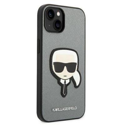 4. Karl Lagerfeld Saffiano Karl's Head Patch case for iPhone 14 - silver
