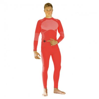 GLOVII HEATED THERMOACTIVE UNDERWEAR SET, SWEATSHIRT AND PANTS, SIZE M, ORANGE, BATTERIES AND CHARGER INCLUDED, GXRM