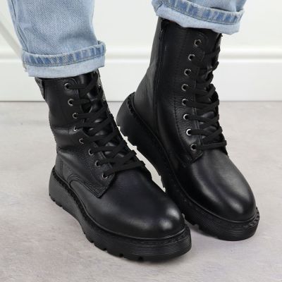 7. Women’s black leather platform ankle boots Rieker 70408-00
