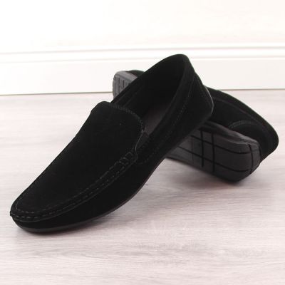 7. Men's Suede Slip-On Loafers with Openwork Black News 4873