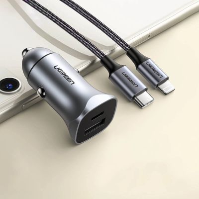 2. Ugreen CD130 USB-A / USB-C 30W Car Charger - Gray