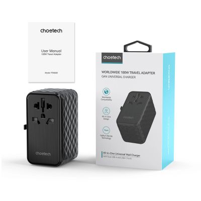 3. Choetech PD6028 EU / US / AUS / UK travel adapter 2x USB-C 2x USB-A 100W - black