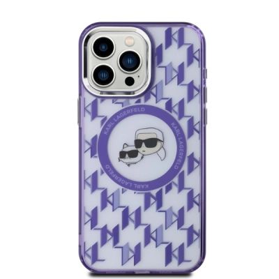 2. Karl Lagerfeld IML Monogram Karl & Choupette Head MagSafe iPhone 15 Pro Case - Purple
