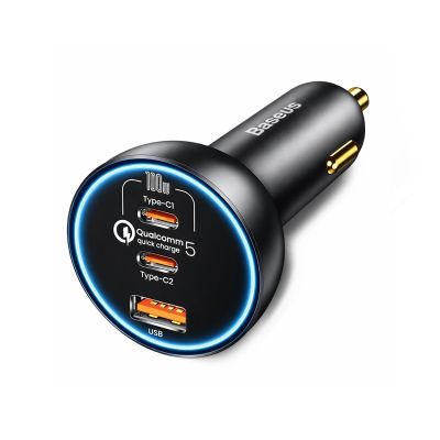 7. Baseus 160W Car Charger with Qualcomm® Quick Charge™ 5 Technology 2xUSB-C 1xUSB-A - Gray