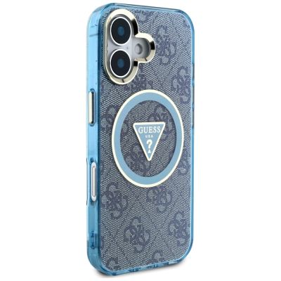 4. Guess IML Metal Glitter 4G Circle Triangle MagSafe Case for iPhone 16 - Blue