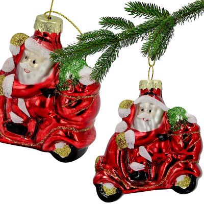 GLASS MOULDED BAUBLE SANTA CLAUS ON A MOTORCYCLE SASKA GIFT & DECOR