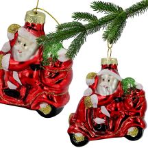 GLASS MOULDED BAUBLE SANTA CLAUS ON A MOTORCYCLE SASKA GIFT & DECOR