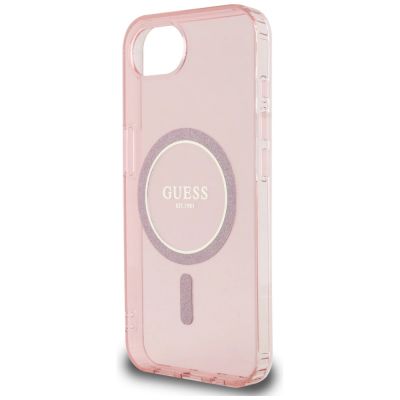 6. Guess IML Glitter Circle MagSafe case for iPhone 16e - pink