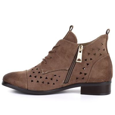 3. Women's openwork suede ankle boots, dark beige, Filippo 58620