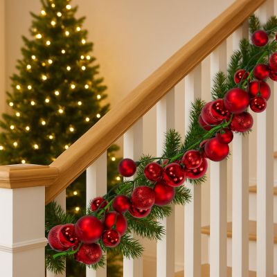 5. GARLAND BRANCH 180CM WITH 80 BALLS, RED MICA