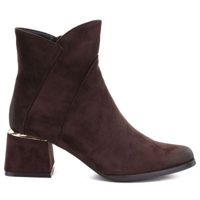 2. Women's high-heeled suede ankle boots in chocolate Potocki SZ12875