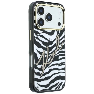 4. Karl Lagerfeld IML Signature Zebra Glitter MagSafe Case for iPhone 17 Pro / 18 Pro - Gold