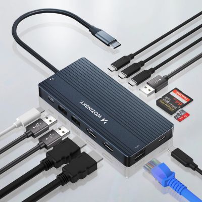 3. USB-C Hub 14 in 1 Wozinsky WDS03Y5S Multifunctional, Aluminum, for 3 Monitors, with 15 cm Cable - Gray