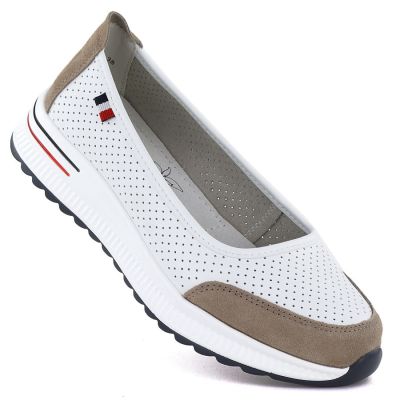 Leather ballet flats with a thick sole, openwork, white Jezzi 7815