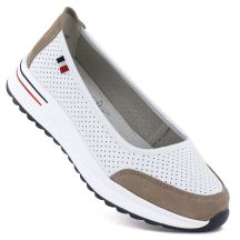 Leather ballet flats with a thick sole, openwork, white Jezzi 7815