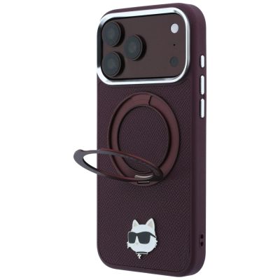 2. Karl Lagerfeld with Ring Stand 360 Choupette Head Pin MagSafe case for iPhone 18 Pro / 17 Pro - burgundy