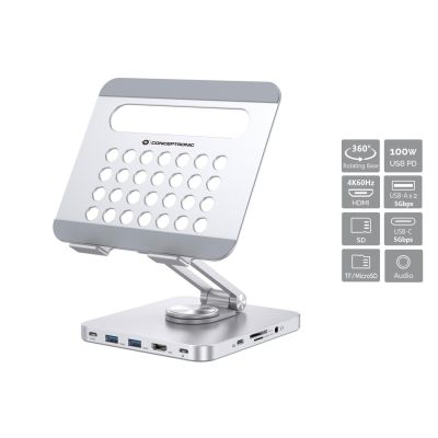 2. CONCEPTRONIC Tablet Holder with 8-in-1 Docking Station Silver