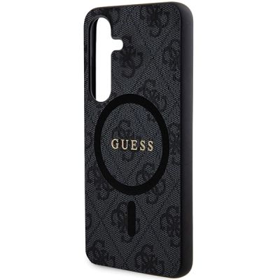 5. Guess 4G Collection Leather Metal Logo MagSafe Case for Samsung Galaxy S24 - Black