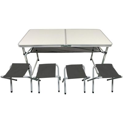16. FOLDABLE CAMPING TABLE 120x60x70/62/55CM 4 CHAIRS AND SHELF