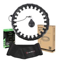 HULA HOP SET HHW12 BLACK WITH PROJECTIONS AND HMS WEIGHT + BELT BR163 BLACK PLUS SIZE