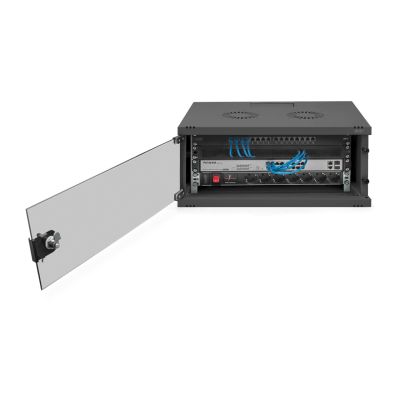 12. 19" 4U wall-mounted network cabinet, SOHO 241 x 540 x 400 mm, glass door, black, unassembled, 60 kg