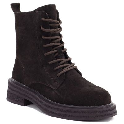 4. Women's leather ankle boots, suede, chocolate, Sergio Leone TR-02