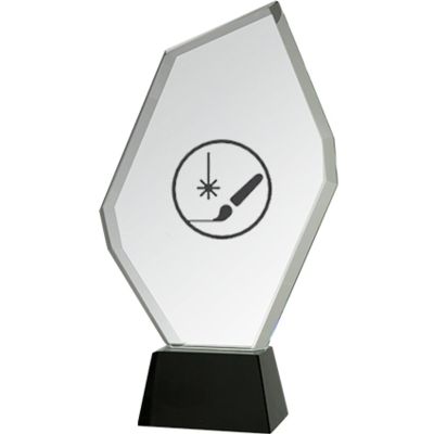 2. Engraved glass trophy with case + paint filling