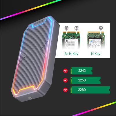 14. UNITEK USB-C M.2 SSD NVME/SATA Enclosure, 10GBPS, RGB
