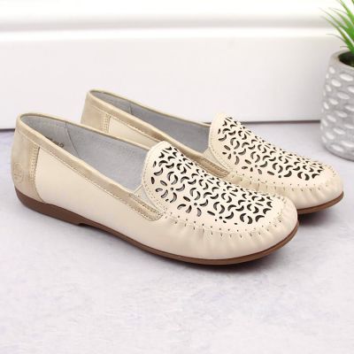 20. Rieker W RKR658 comfortable leather openwork shoes, beige