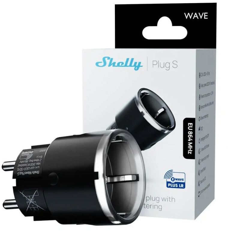 4. Shelly Wave Plug S LR Smart Z-Wave Socket, Black