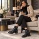 6. Women’s black leather block-heel ankle boots Vinceza 67033