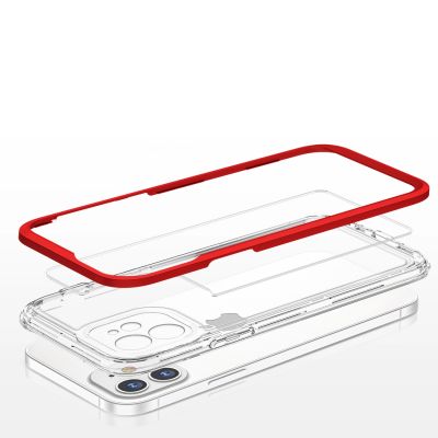 5. Clear 3in1 case for iPhone 12 frame gel cover red