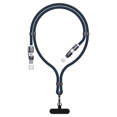 Dudao L20Max 65W 4-in-1 Cable with Lanyard USB-C to USB-C with Lightning and USB-A Adapters - Blue