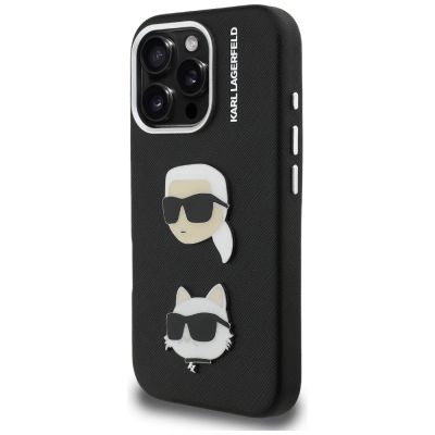 2. Karl Lagerfeld FW Grained Karl & Choupette Heads Pins Case for iPhone 16 Pro - Black