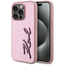 Karl Lagerfeld Wrinkled Metal Signature iPhone 15 Pro Max Case - Pink