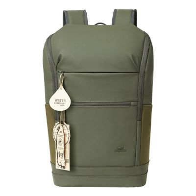 22. Rivacase Eden Backpack Travel Backpack Olive Waxed Leather (Pull Up), Polyester, Recycled Polyethylene Terephthalate (rPET)