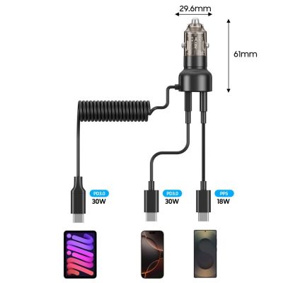 3. CC05 Car Charger 2-Port PD60 W + USB-C Cable - Black