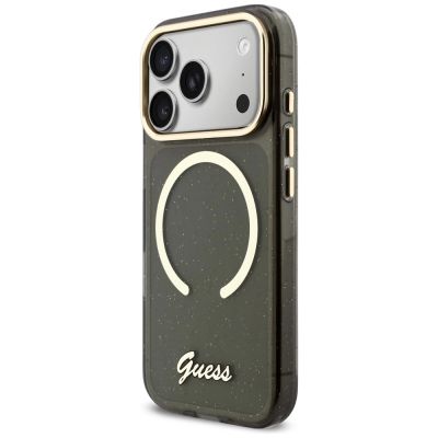 3. Guess IML Glitters Script Strap MagSafe Case for iPhone 17 Pro - Black