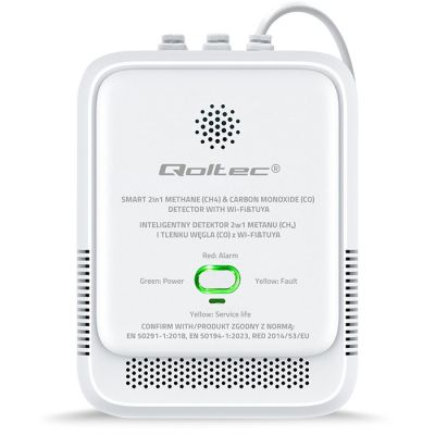 6. QOLTEC NATURAL GAS AND CARBON MONOXIDE LEAK SENSOR | TUYA | WI-FI | 85DB ALARM | LED