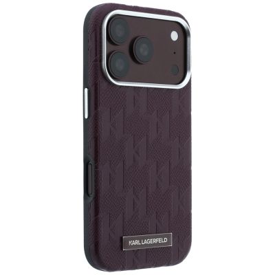 4. Karl Lagerfeld Grained Mono Resin Logo MagSafe Case for iPhone 17 Pro Max / 18 Pro Max - Burgundy