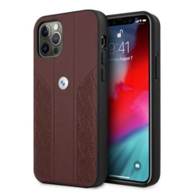 BMW Leather Curve Perforate Case for iPhone 12 / iPhone 12 Pro - Red