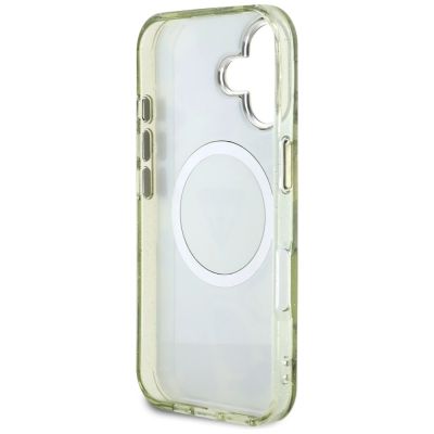 7. Guess Glitter Flowers Triangle Buttons MagSafe case for iPhone 16 green